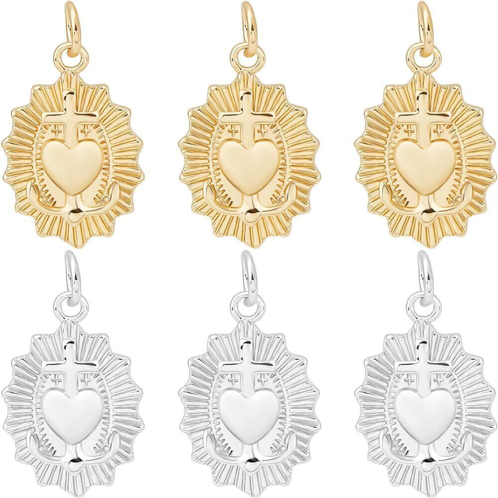 5954 1 Box 8Pcs Sacred Heart Charms 18K Gold Plated Brass 2 Colors Heart